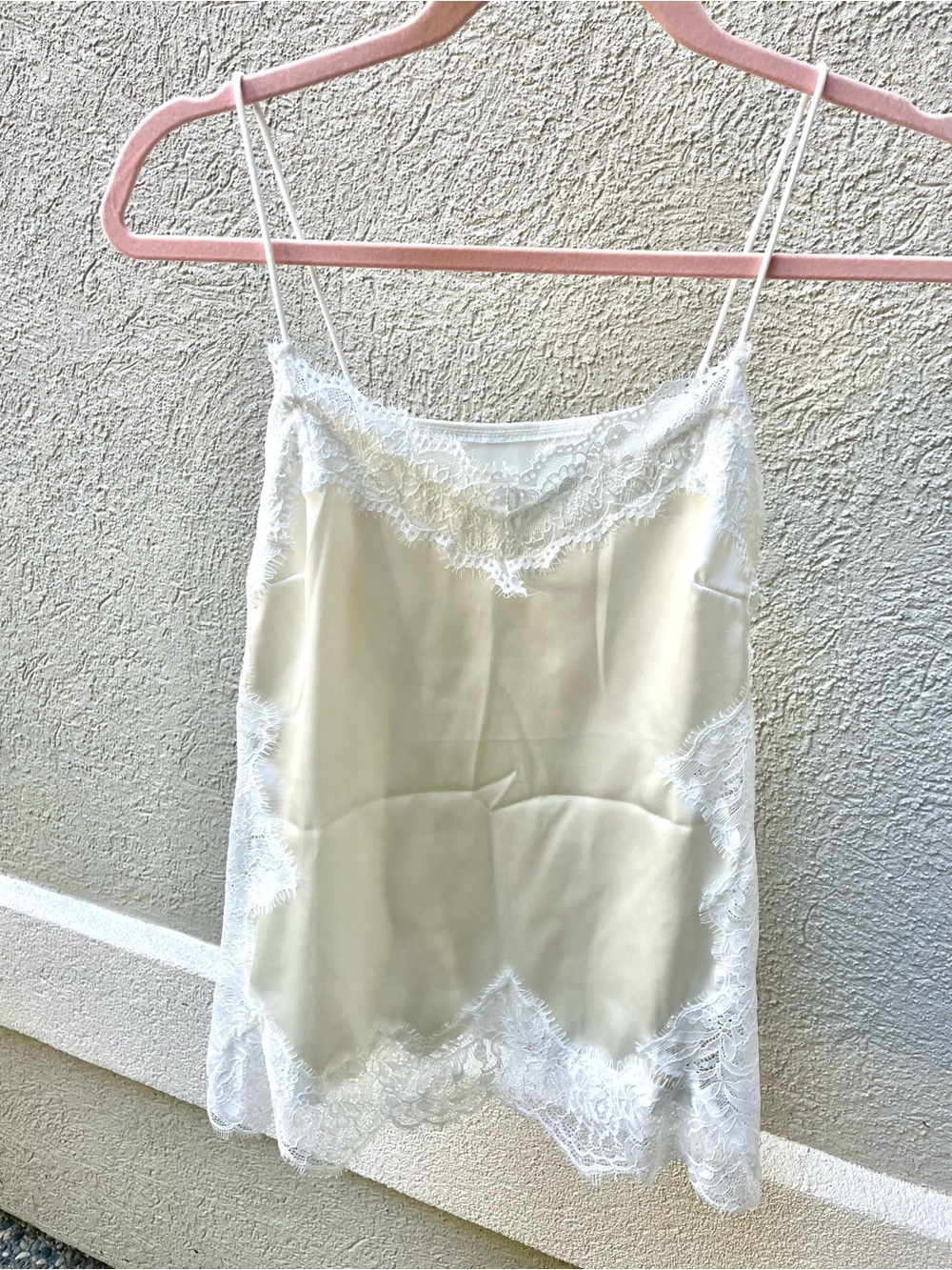 Ivory Lace Trim Satin Cami Tank Top with slits never worn